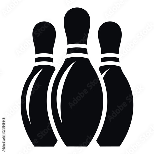 Three bowling pins in a classic black and white silhouette.