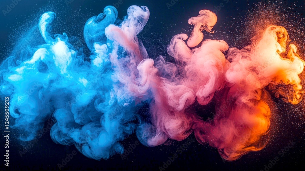 Obraz premium Abstract Smoke and Color Swirls: Vibrant Blue and Orange Ink in Water
