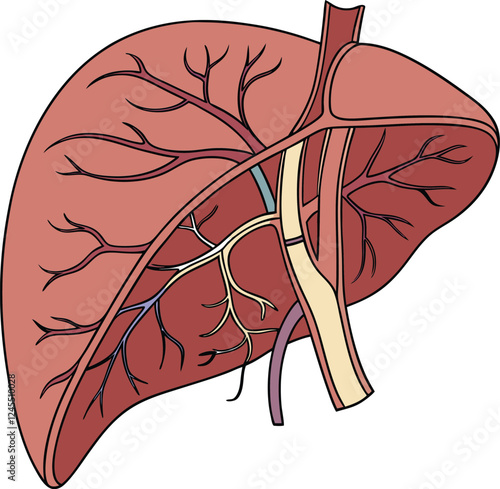 Realistic liver anatomy structure. Vector hepatic system organ, digestive gallbladder organ. Human liver vector art with white background.