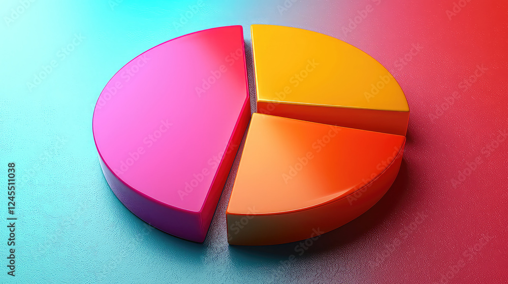 Fototapeta premium Colorful 3D pie chart divided into four sections, showcasing data visualization.