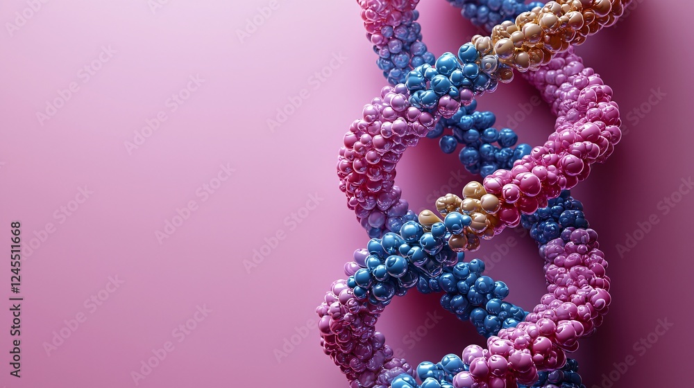 Abstract 3D Render of Colorful DNA Double Helix Structure on Pink Background Abstract 3D Render of Colorful DNA Double Helix Structure on Pink Background