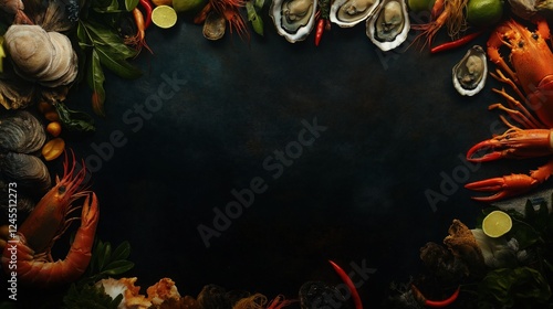 Wallpaper Mural Dark background with a top view of various seafood and copy space for text at center Torontodigital.ca