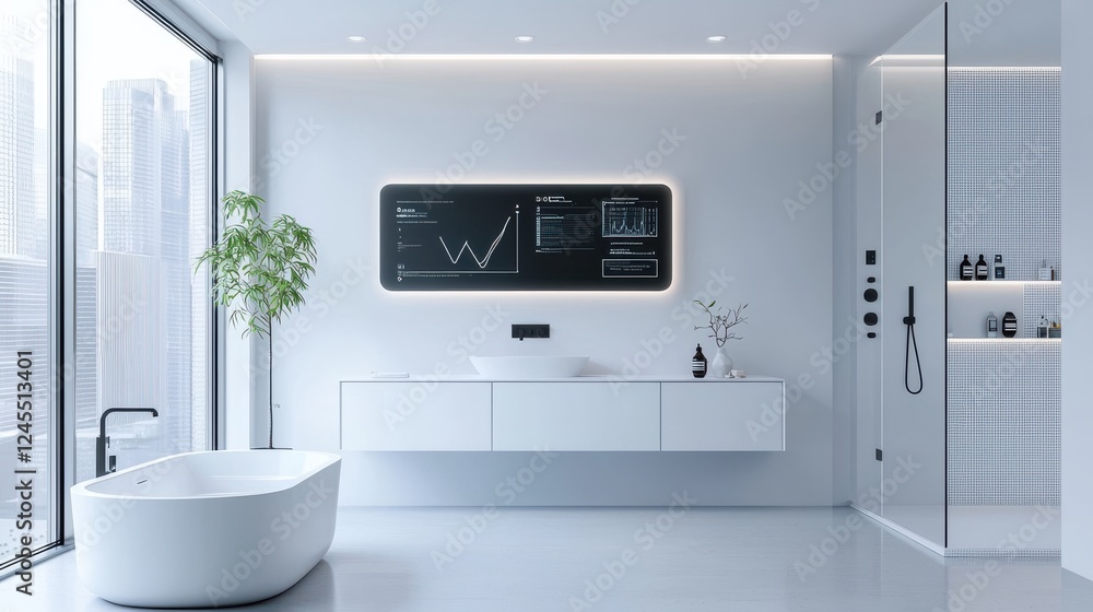 Sleek and Sophisticated Minimalist Bathroom Design with Futuristic IoT Connected App Control for a Seamless High Tech Living Experience Sleek and Sophisticated Minimalist Bathroom Design with Futuristic IoT Connected App Control for a Seamless High Tech Living Experience