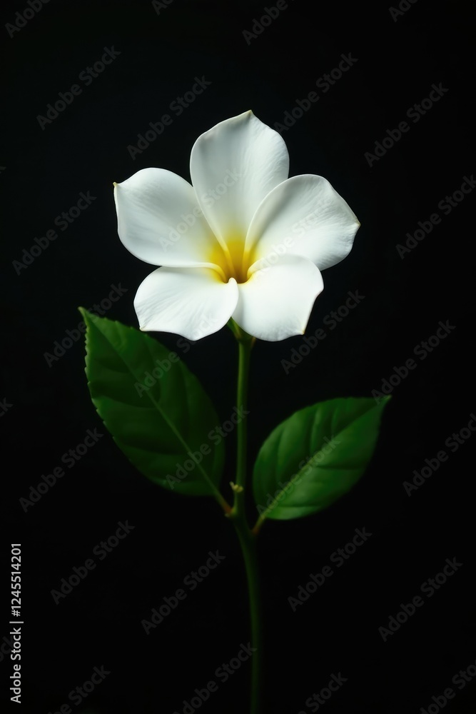 Fototapeta premium Dark background featuring a single white gardenia leaf, dark background, isolated, leaves
