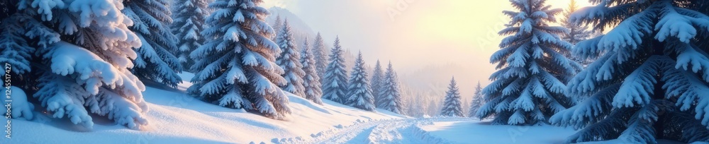 Fototapeta premium The trees are heavy with the weight of fresh snow, fresh snow, winter wonderland,