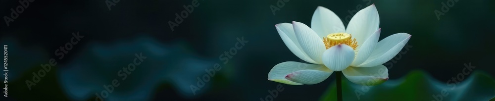 Single white lotus flower against a dark and moody background, white, delicate, nature Single white lotus flower against a dark and moody background, white, delicate, nature