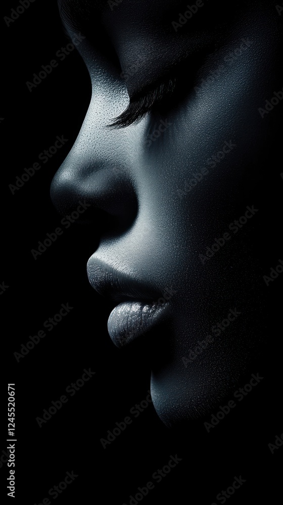 Profile of a Woman's Face in Artistic Low-Light Composition Profile of a Woman's Face in Artistic Low-Light Composition