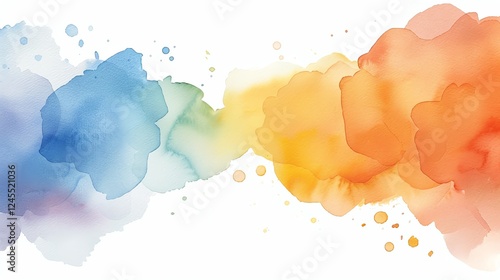 Colorful watercolor painting background featuring vibrant blue, green, and orange splashes blending together in a beautiful gradient.