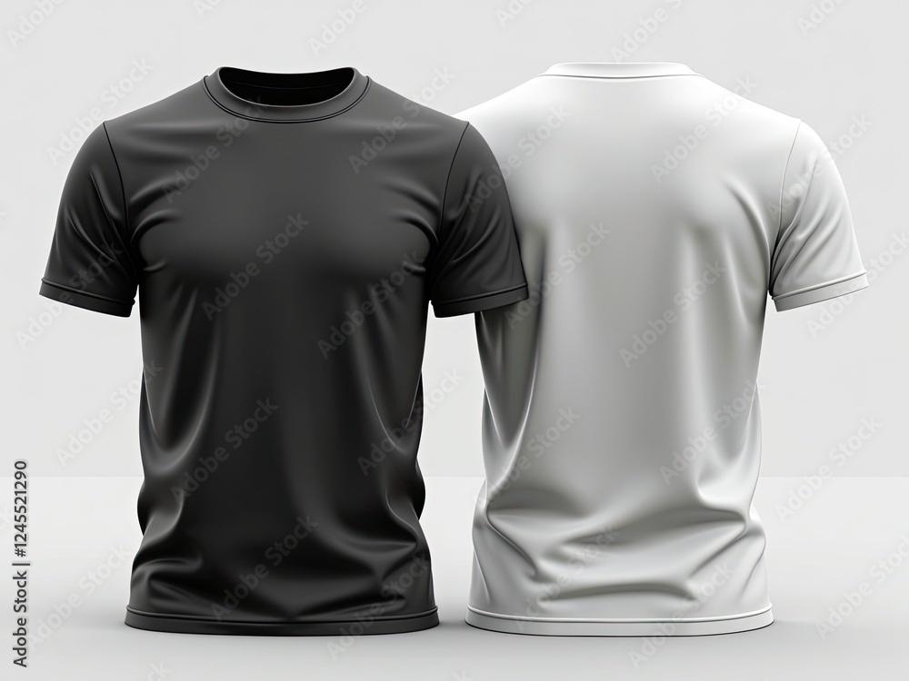 Front and back view of black and white T-shirt mock up Front and back view of black and white T-shirt mock up