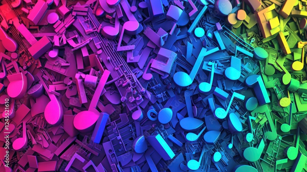 Colorful 3D musical notes background, music concept, abstract art, design element Colorful 3D musical notes background, music concept, abstract art, design element