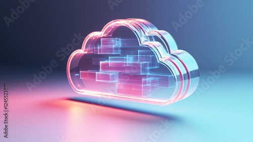 A sleek, minimalistic cloud storage symbol with translucent digital files gently moving toward it. The soft lighting and smooth gradients evoke a sense of organization and tranquility. 