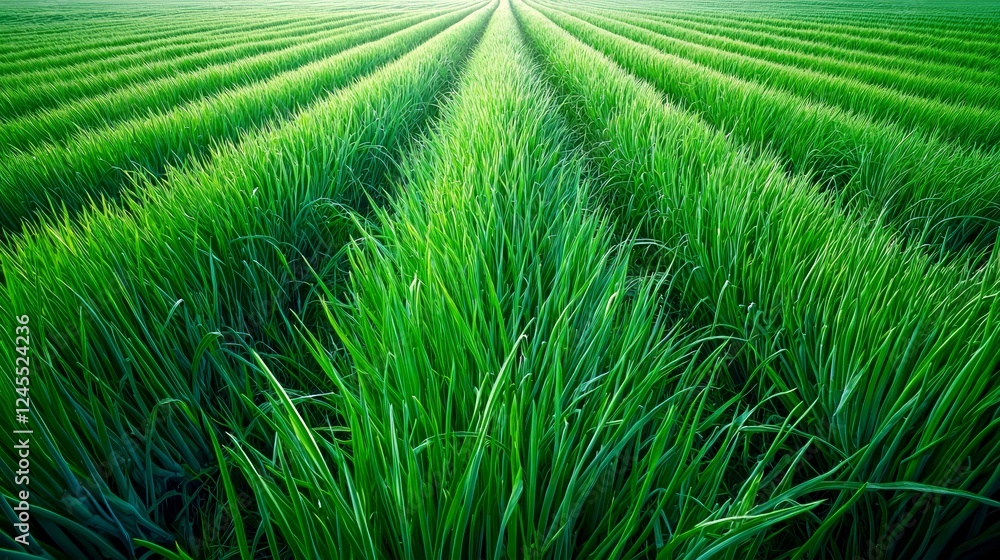 Vibrant Green Field: Serene Rows of Lush Grass, Nature's Tranquil Landscape Vibrant Green Field: Serene Rows of Lush Grass, Nature's Tranquil Landscape