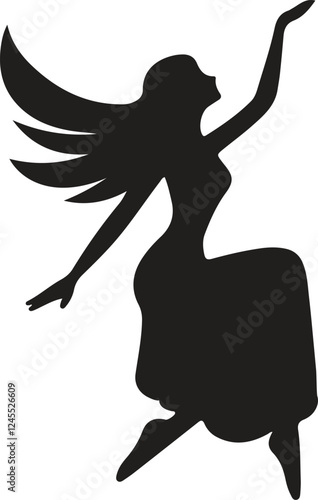 women with blowing hair clip art silhouette design vector art illustration 