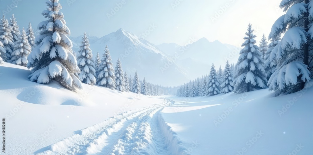 A vast expanse of untouched white snow in a winter wonderland, natural, untouched