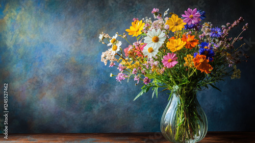 Wallpaper Mural vibrant bouquet of wildflowers in glass vase, showcasing colorful blooms against textured background. This arrangement brings cheerful and lively atmosphere to any space Torontodigital.ca