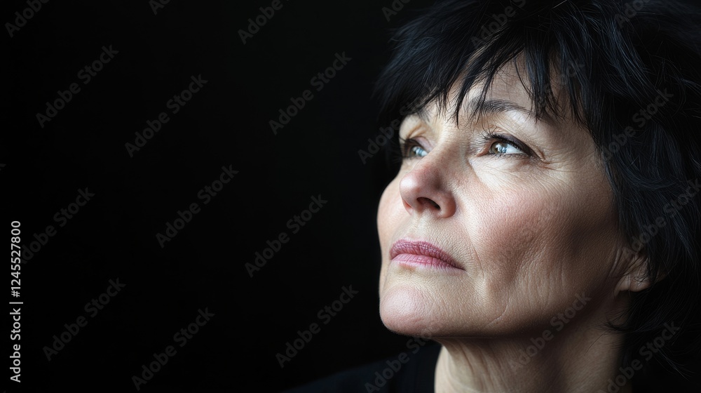 Psychological portrait against black backdrop, woman showing signs of emotional pain, muted colors, minimalist composition, dramatic side lighting, expressive face partially covered Psychological portrait against black backdrop, woman showing signs of emotional pain, muted colors, minimalist composition, dramatic side lighting, expressive face partially covered