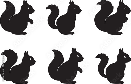 A set of squirrel silhouette. flat and black color squirrel vector illustration design, isolated on a white background. photo