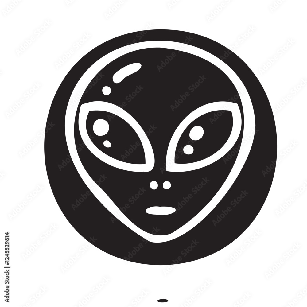 A playful alien icon with a modern and minimalistic design, featuring a unique extraterrestrial face. Perfect for sci-fi themes, gaming, technology projects, and creative branding. A playful alien icon with a modern and minimalistic design, featuring a unique extraterrestrial face. Perfect for sci-fi themes, gaming, technology projects, and creative branding.