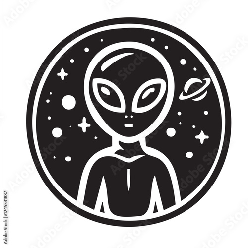 A playful alien icon with a modern and minimalistic design, featuring a unique extraterrestrial face. Perfect for sci-fi themes, gaming, technology projects, and creative branding.