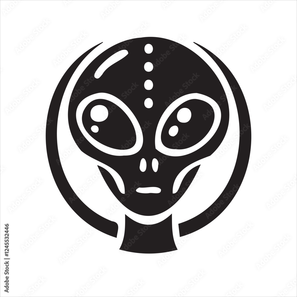 Fototapeta premium A playful alien icon with a modern and minimalistic design, featuring a unique extraterrestrial face. Perfect for sci-fi themes, gaming, technology projects, and creative branding.