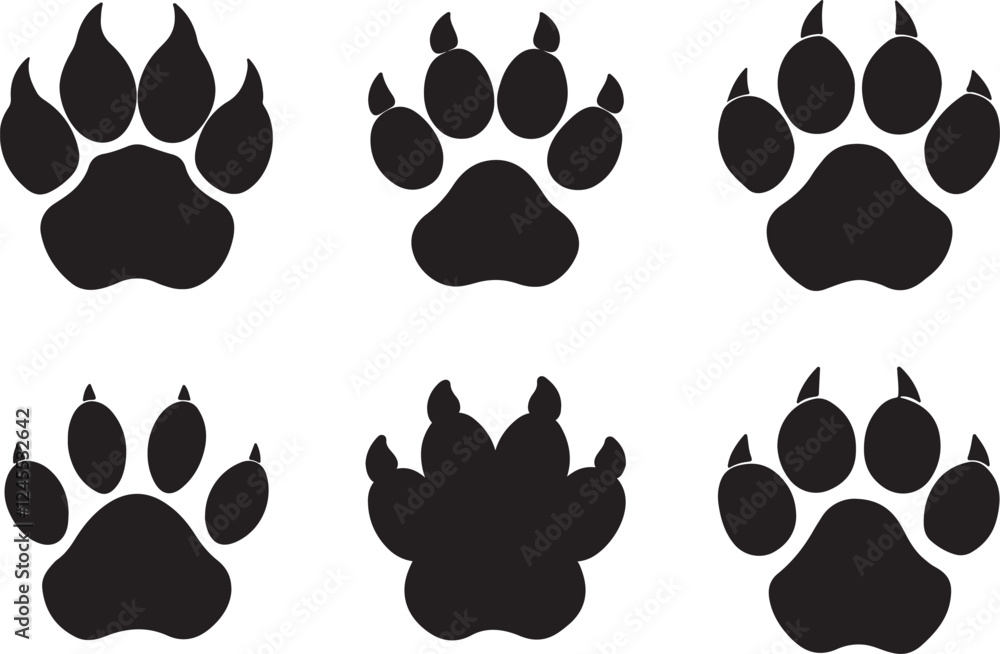Fototapeta premium Animal footprint silhouette vector set.
