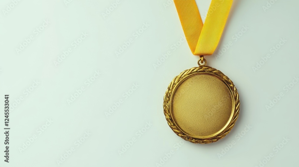 Shining Gold Medal on Light Teal Background Shining Gold Medal on Light Teal Background