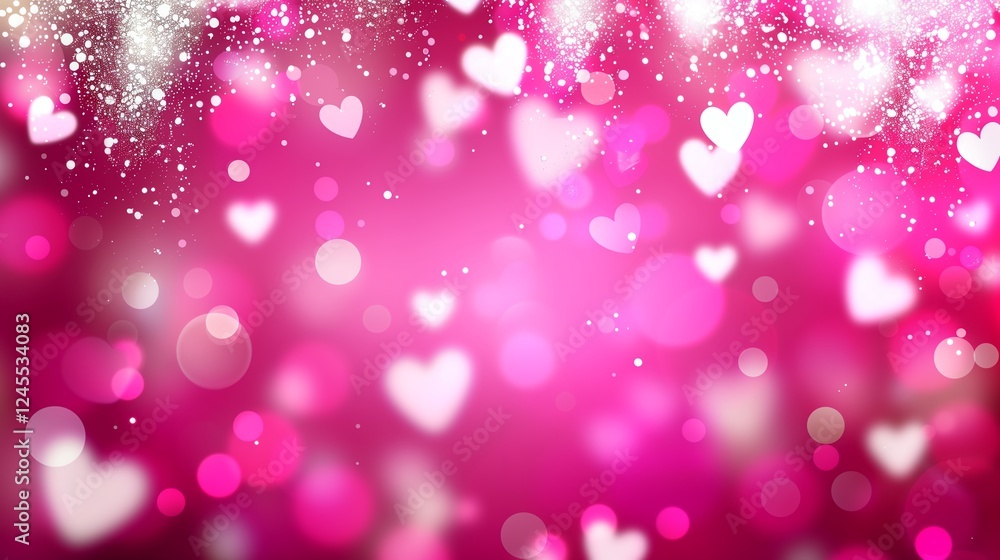 A beautiful background of pink hearts and bokeh lights for romantic themes. A beautiful background of pink hearts and bokeh lights for romantic themes.