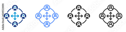 Cross functional team icon set multiple style collection