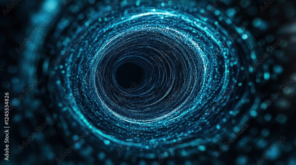 Abstract Blue Swirling Tunnel with Glowing Particles and Depth Effect Abstract Blue Swirling Tunnel with Glowing Particles and Depth Effect