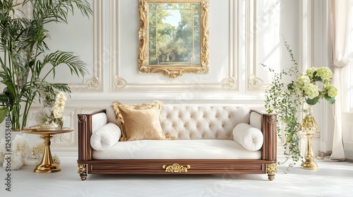 Luxurious and Ornate Living Room in a Historic Mansion with Antique Furnishings Ornate Chandelier and Lush Decor Elements Creating a Refined and Sophisticated Ambiance