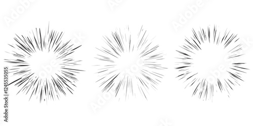 Comic speed lines effect. Radial vector burst on white background. Anime vector radial rays of explosion. Burst roar and fight sparks of glow. Superhero abstract motion frame.
