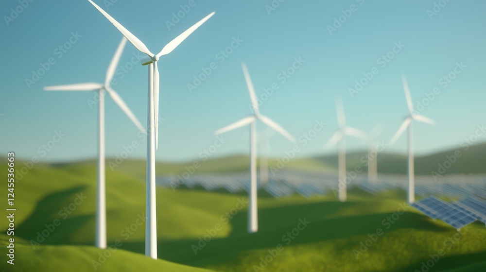 Renewable Energy Landscape with Wind Turbines and Solar Panels Renewable Energy Landscape with Wind Turbines and Solar Panels
