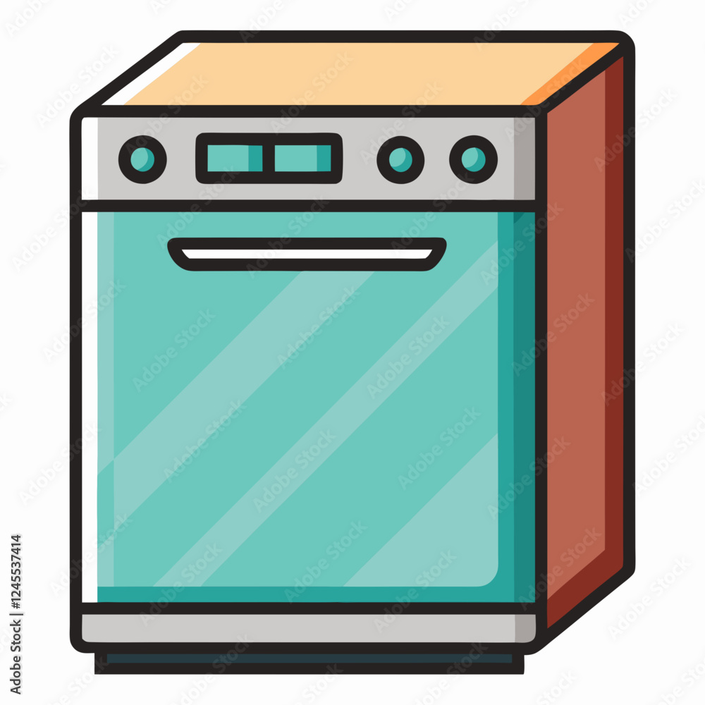 Dishwasher icon in modern design with teal and silver colors Dishwasher icon in modern design with teal and silver colors