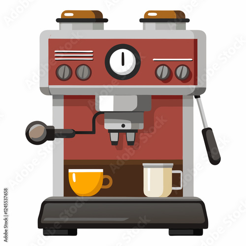 Espresso Machine making coffee on white background