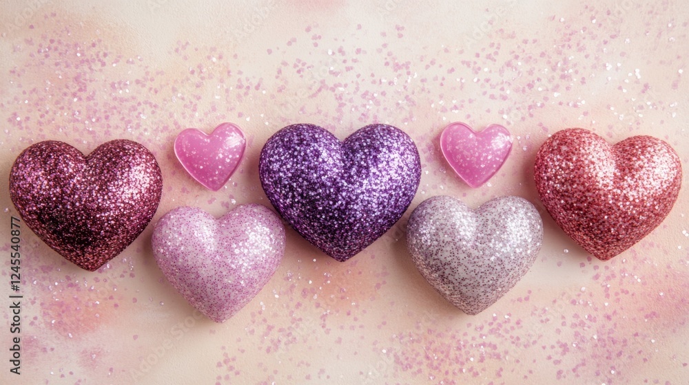 Obraz premium Sparkling Hearts in Pink and Purple for Valentine's Day Celebration