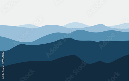 Vector background with landscape, mountains blue gradient