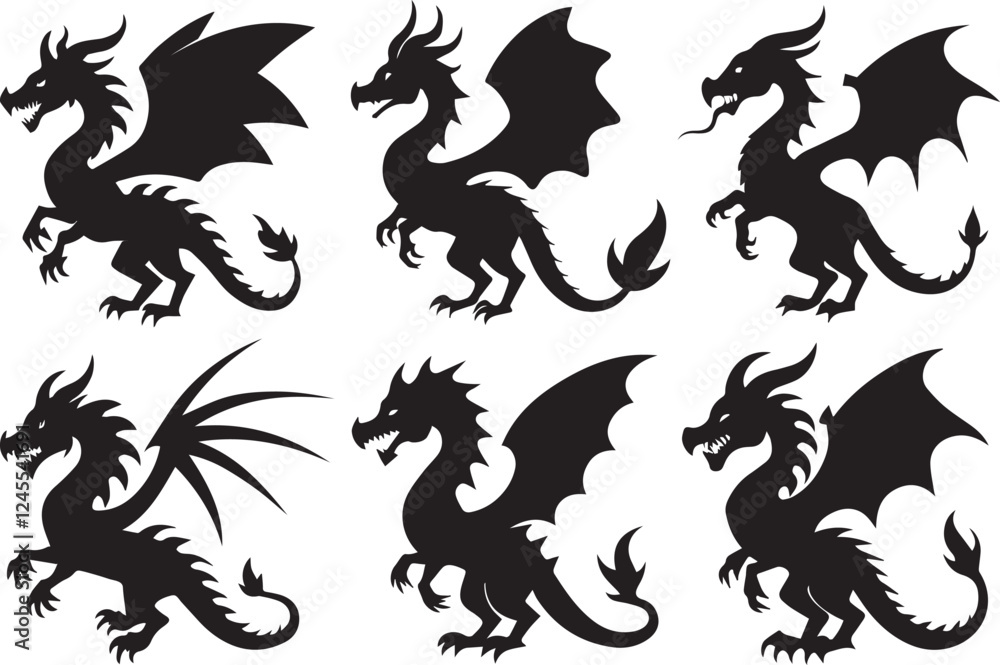 Variant style set of dragon silhouette vector design. Variant style set of dragon silhouette vector design.