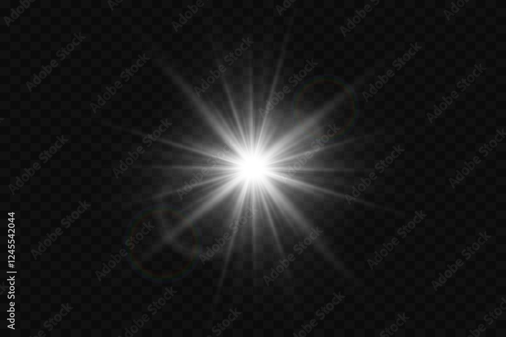 White star light effect. Explosion of light and lens flare. On a transparent background. White star light effect. Explosion of light and lens flare. On a transparent background.