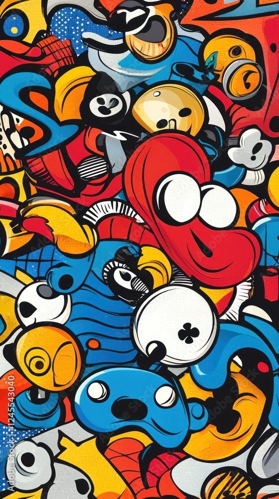 Fototapeta premium Colorful cartoon characters, playful design, vibrant background, website or app decoration