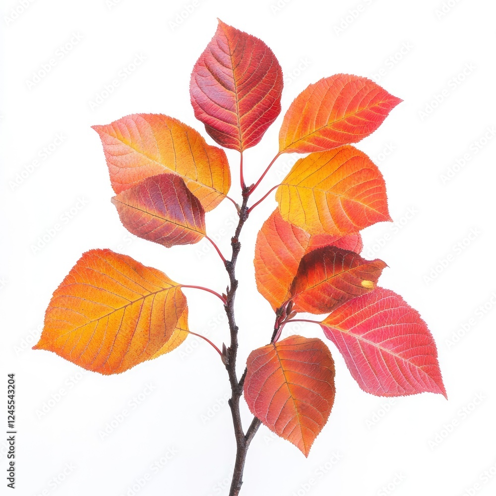 Fototapeta premium A close-up shot of a colorful autumn tree with vibrant red, orange, and yellow leaves, isolated on a white background