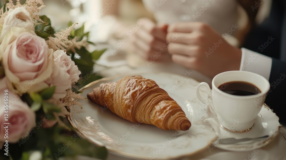 Wedding breakfast with croissant and coffee Wedding breakfast with croissant and coffee