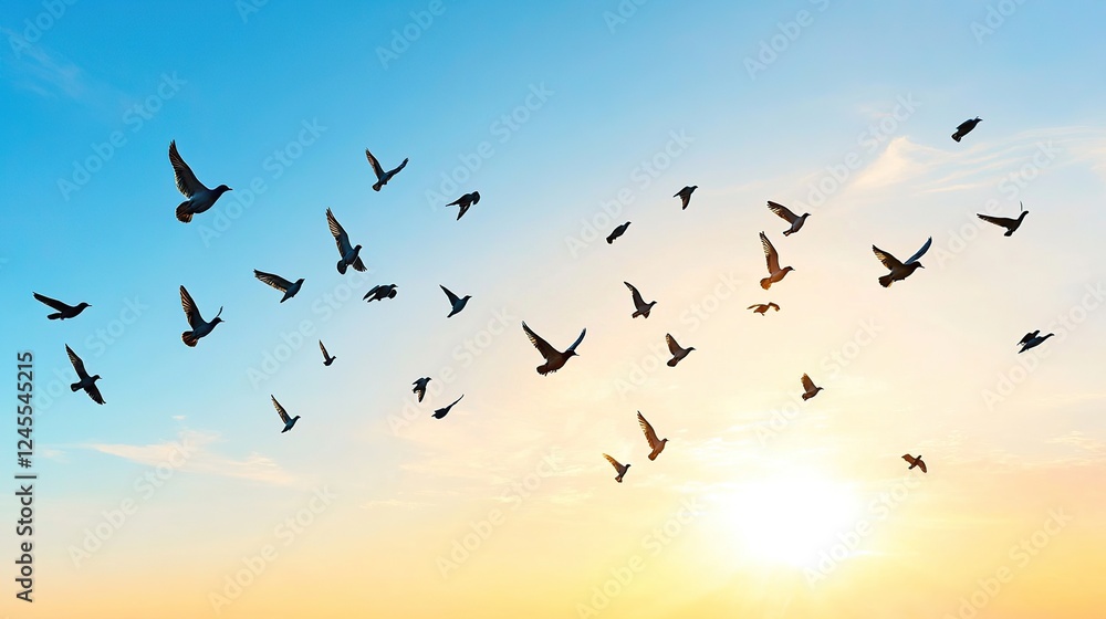 Sunset birds flock sky freedom nature peace Sunset birds flock sky freedom nature peace