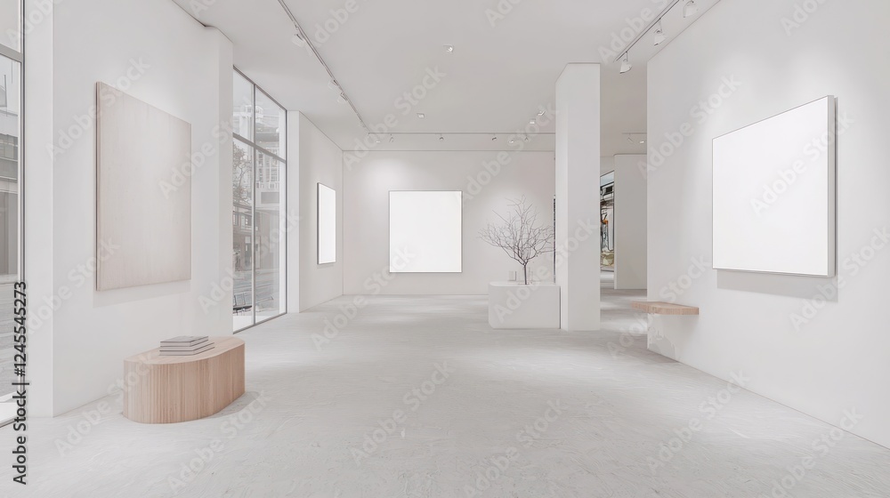 Crisp 3D visualization of a minimalist art gallery with clean white walls, soft lighting, ideal for modern art displays or professional showcases. Crisp 3D visualization of a minimalist art gallery with clean white walls, soft lighting, ideal for modern art displays or professional showcases.