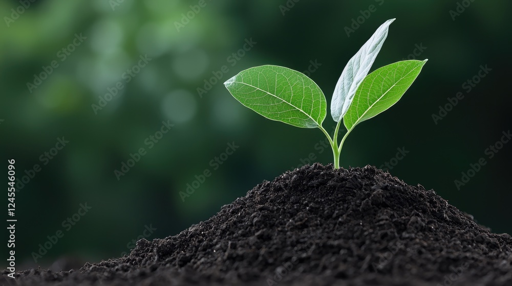 Naklejka premium Sprout emerging from soil, green background, growth concept, nature photography