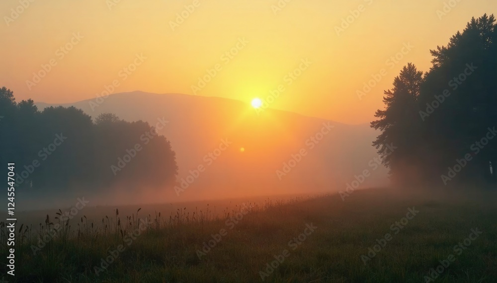 The sun's golden rays peek through the misty veil of morning fog, fog, atmosphere, sunlight The sun's golden rays peek through the misty veil of morning fog, fog, atmosphere, sunlight