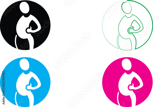 Minimalist icons, breastfeeding mother and baby, circular design, black white blue pink color scheme, silhouette style, simple lines, maternal bond, nurturing symbolism, healthcare logo concept, mothe