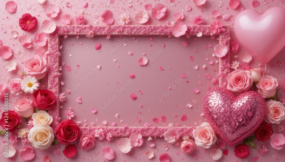 A frame adorned with heart-shaped and roses, perfect for a romantic or Valentine's Day decoration A frame adorned with heart-shaped and roses, perfect for a romantic or Valentine's Day decoration