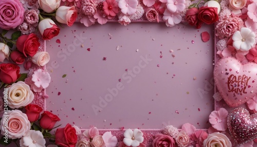 A frame adorned with heart-shaped and roses, perfect for a romantic or Valentine's Day decoration photo