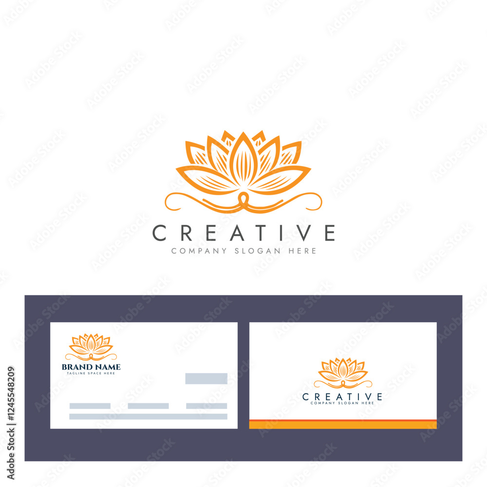 Fototapeta premium Abstract lotus logo vector design, Stylized lotus flower icon with business card