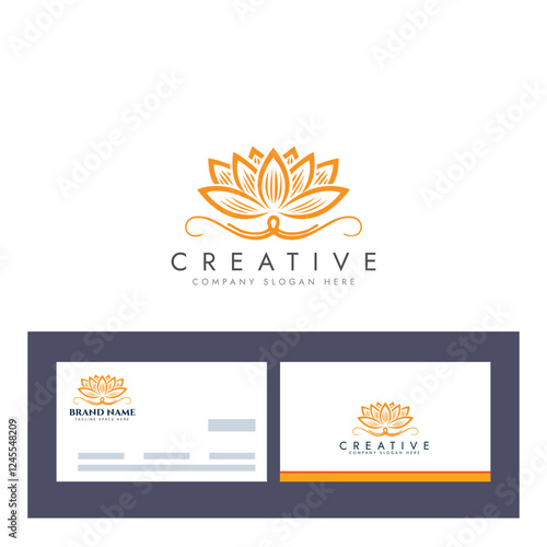Abstract lotus logo vector design, Stylized lotus flower icon with business card